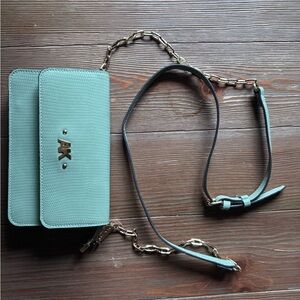Aqua Anne Klein Crossbody Bag with Gold Chain